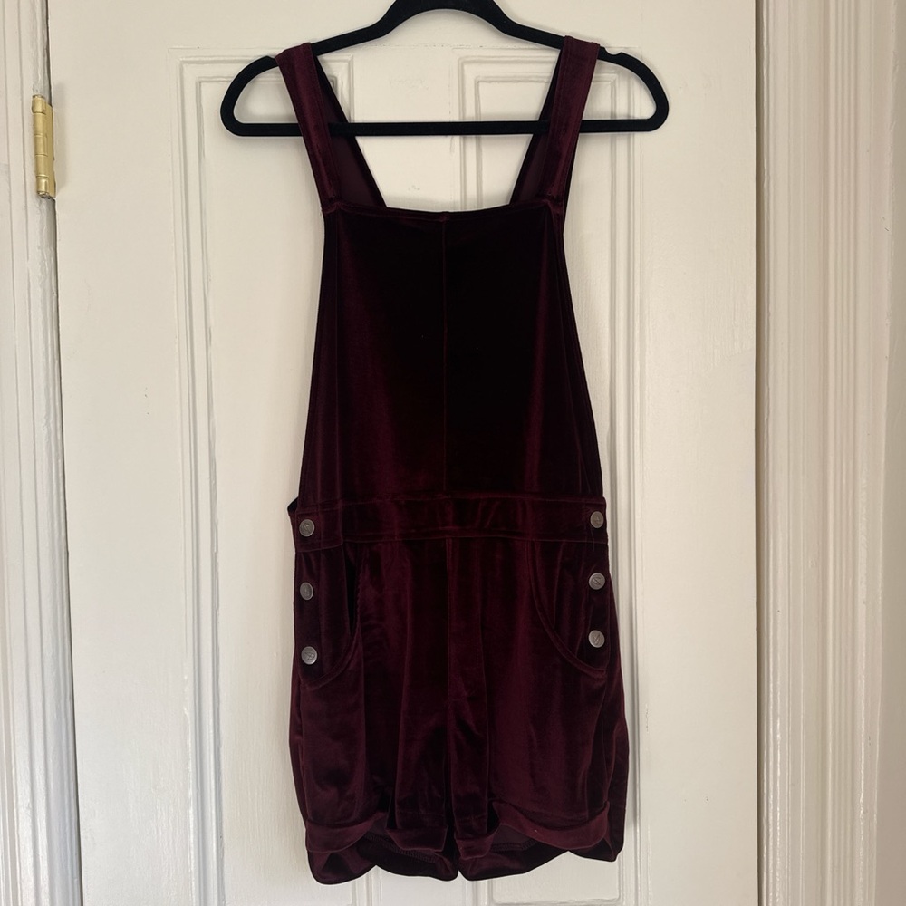 MINKPINK Deep Red Velvet Overalls